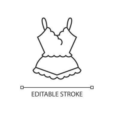 Dantelli pijama doğrusal simgesi. Hanımlar için şık bir gecelik. Kadınlar için modaya uygun bir giysi. İnce çizgi özelleştirilebilir illüstrasyon. Contour sembolü. Vektör izole çizim. Düzenlenebilir vuruş