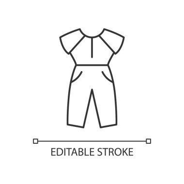 Tulum doğrusal simgesi. Kadın giysisi. Kadın spor giyim. Hanımlar için modaya uygun kıyafetler. Şık giysi. İnce çizgi özelleştirilebilir illüstrasyon. Contour sembolü. Vektör izole çizim. Düzenlenebilir vuruş