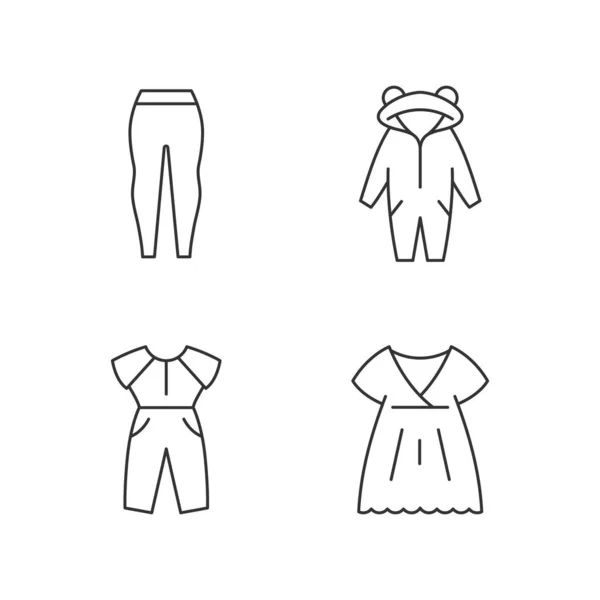 Conjunto Ícones Lineares Sleepwear Leggings Para Mulheres Kigurumi Para Crianças — Vetor de Stock