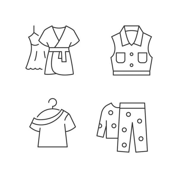 Ropa Para Conjunto Iconos Lineales Para Dormir Vestido Con Bata — Vector de stock