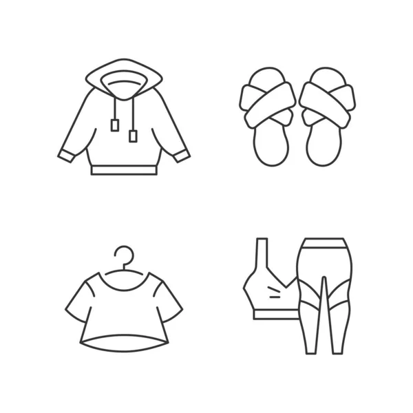 Ensemble Pyjamas Pour Icônes Linéaires Maison Chemise Capuche Pantoufles Transversales — Image vectorielle
