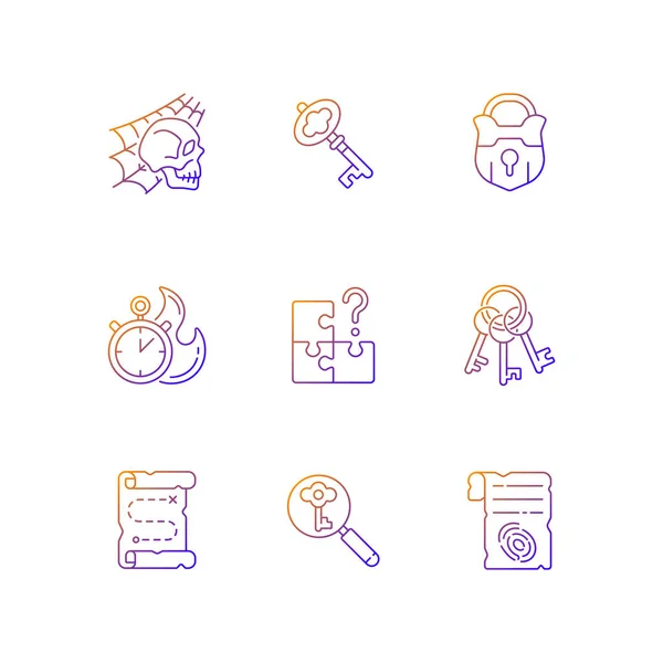 Quest Gradient Linear Vector Icons Set Search Missing Piece Key — Stock Vector