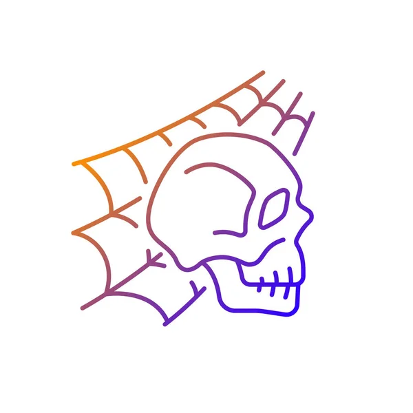 Schedel Met Spinnenweb Gradiënt Lineair Vectoricoon Afschuwelijk Verhaal Halloween Decoratie — Stockvector