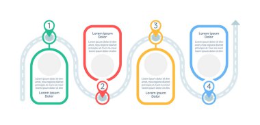 Problem çözme planı vektör bilgi şablonu. Metin alanı olan strateji tasarım elemanları. Veri görselleştirmesi 4 adımda. Zaman çizelgesi. Kopyalama alanı ile çalışma akışı düzeni