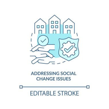 Sosyal değişim sorunları konsept ikonu ele alınıyor. Toplum gelişimi soyut fikir ince çizgi çizimi. Yoksulluk ve eşitsizlikle savaşmak. Vektör izole edilmiş dış hat renk çizimi. Düzenlenebilir vuruş