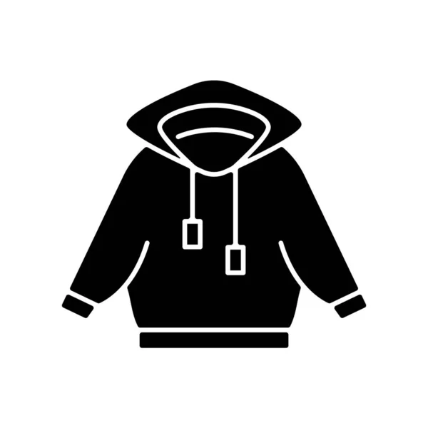 パーカーの黒いグリフアイコン付きのホーム衣装 フード付きジャケット スポーツウェアだ 男女兼用スポーツウェア 快適なホームウェアとスリープウェア 白い空間にシルエットのシンボル ベクトル分離図 — ストックベクタ