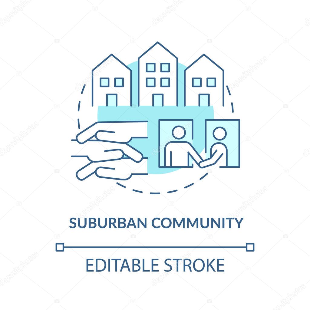 Suburban community concept icon. Communities types abstract idea thin line illustration. Peri-urban areas. High socioeconomic status. Vector isolated outline color drawing. Editable stroke
