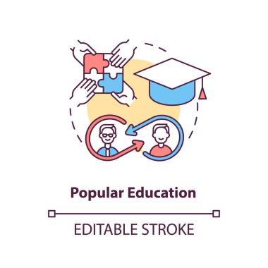 Popüler eğitim konsepti ikonu. Topluluk stratejisi soyut fikir ince çizgi çizimi. Eğitime insan odaklı yaklaşım. Vektör izole edilmiş dış hat renk çizimi. Düzenlenebilir vuruş