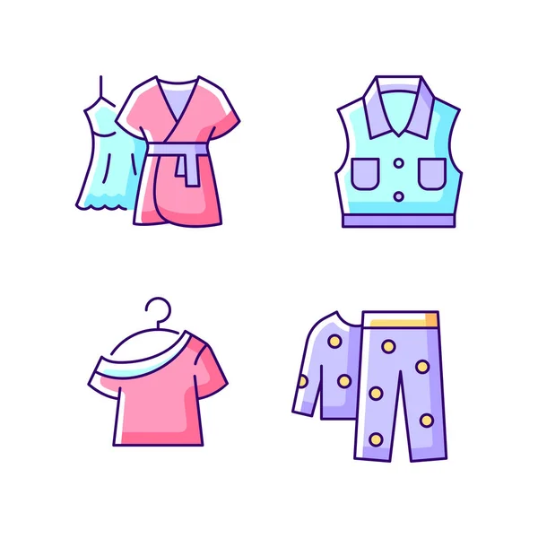 Ropa Para Dormir Conjunto Iconos Color Rgb Mini Vestido Con — Archivo Imágenes Vectoriales