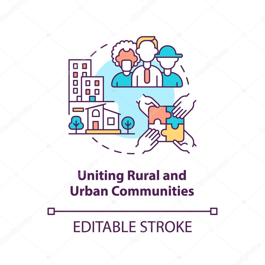 Uniting rural and urban communities concept icon. Integration between cities and countrysides abstract idea thin line illustration. Vector isolated outline color drawing. Editable stroke