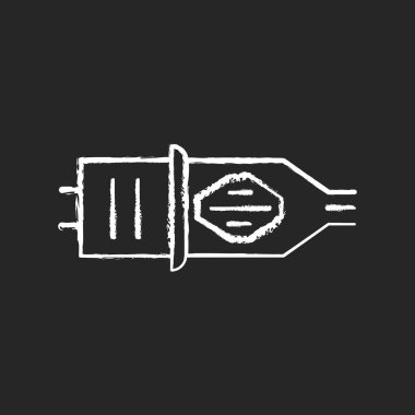 Koyu arkaplanda dövme kartuşu beyaz tebeşir simgesi. Dövme mürekkebi için özel kaplar. İnsan derisini boyamak için profesyonel ekipman. Siyah üzerine izole edilmiş vektör çizimi