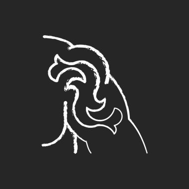 Omuz dövmesi koyu arkaplanda beyaz tebeşir simgesi. İnsan vücudunu boyamak. Deride resim oluşturmak için. Cilt mürekkebi enjeksiyonu altında acı verici. Siyah üzerine izole edilmiş vektör çizimi