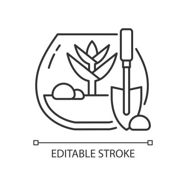 DIY tropikal teraryum doğrusal simgesi. Nemli ortamda yetişen bitkiler. Camların altında yosunlar. İnce çizgi özelleştirilebilir illüstrasyon. Contour sembolü. Vektör izole çizim. Düzenlenebilir vuruş