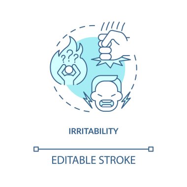 Sinirlilik kavramı simgesi. Duygusal problemler. Hastalık belirtileri. İnsan sağlığı sorunları. Diyabet soyut fikir ince çizgi çizimi. Vektör izole edilmiş dış hat renk çizimi. Düzenlenebilir vuruş