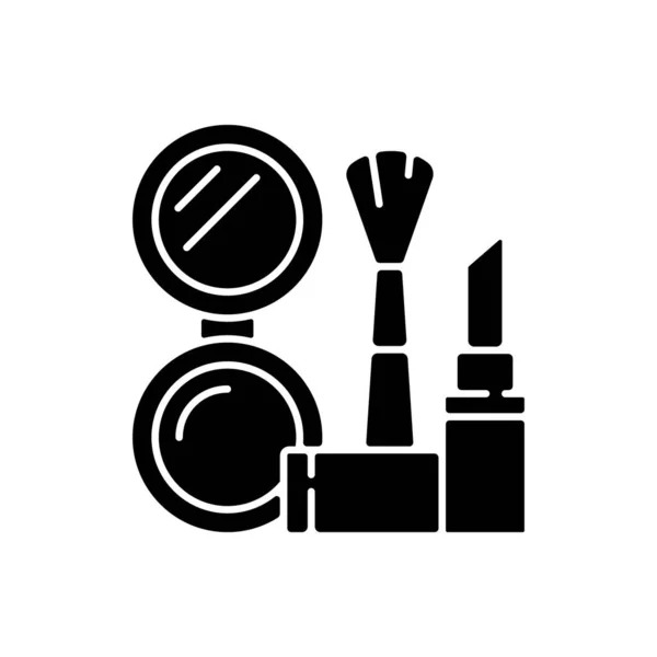 Make Zwart Glyph Pictogram Cosmetische Producten Vrouwelijke Huidverzorging Lippenstift Poeder — Stockvector