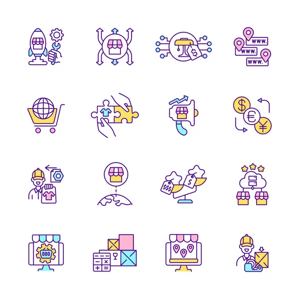 Commerce Rgb Color Icons Set Online Buyer Experience Isolated Vector — Stock Vector