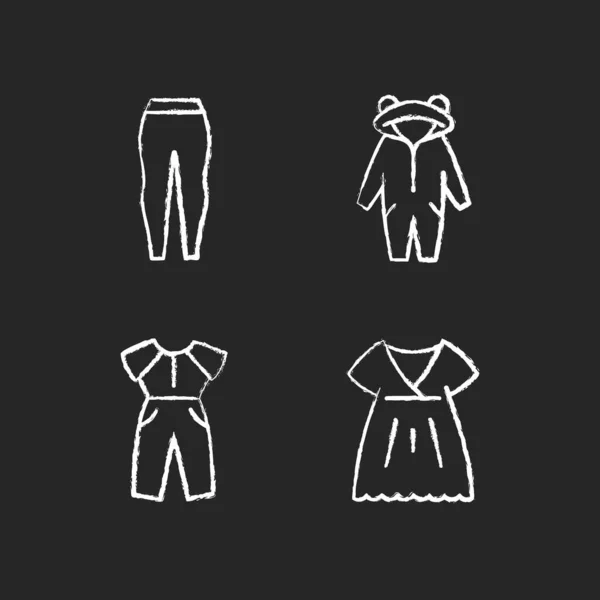 Sleepwear Tiza Iconos Blancos Establecidos Sobre Fondo Oscuro Leggins Para — Archivo Imágenes Vectoriales