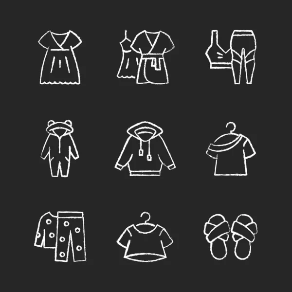 Cómoda Ropa Dormir Tiza Iconos Blancos Establecidos Sobre Fondo Oscuro — Archivo Imágenes Vectoriales