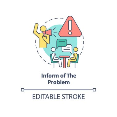 Problem konsept ikonu hakkında bilgilendirme. İşteki ırkçılık soyut fikir ince çizgili illüstrasyon. İş yerindeki ırk ayrımcılığı şikayetleri. Vektör izole edilmiş dış hat renk çizimi. Düzenlenebilir vuruş