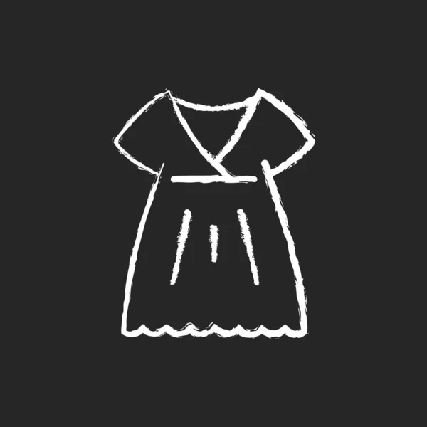 深色背景上的睡衣粉笔白色图标 长裙奢华女人的服装 适合女孩穿的衣服丝绸穿 舒适的家居服和睡衣 黑色上孤立的矢量黑板插图 — 图库矢量图片