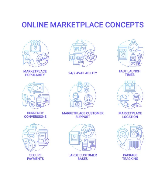 Das Konzept Des Online Marktplatzes Setzt Symbole Sichere Zahlungsidee Dünne — Stockvektor