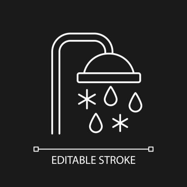 Karanlık tema için soğuk banyo yapmak ya da duş almak. Banyoda soğutucu su. İnce çizgi özelleştirilebilir illüstrasyon. Gece modu için izole vektör kontur sembolü. Düzenlenebilir vuruş