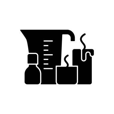 Mum siyah kabartma simgesi yapıyor. Eriyen balmumu. Parfüm yağları. Ev yapımı kokulu mum. Ev işleri. Romantik ortam yaratmak. Beyaz uzayda siluet sembolü. Vektör izole illüstrasyonu