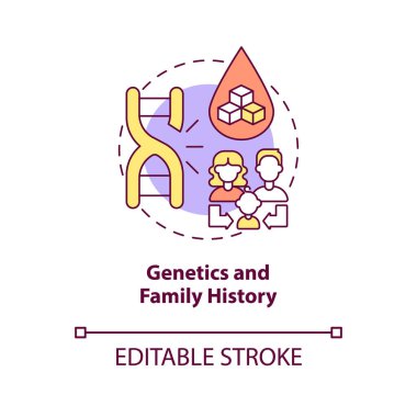 Genetics and family history concept icon. Health problems curing. Medical treatment. Blood illness risk abstract idea thin line illustration. Vector isolated outline color drawing. Editable stroke clipart