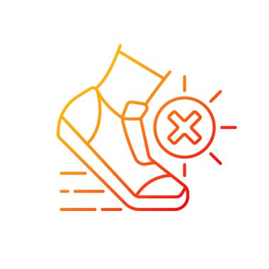 Güneş ısısı gradyan doğrusal vektör ikonunda spor yok. Sporcu için güvenlik. Koşarken dikkat et. Egzersizden kaçının. İnce çizgi renkli semboller. Modern tarz pictogram. Vektör izole çizimi