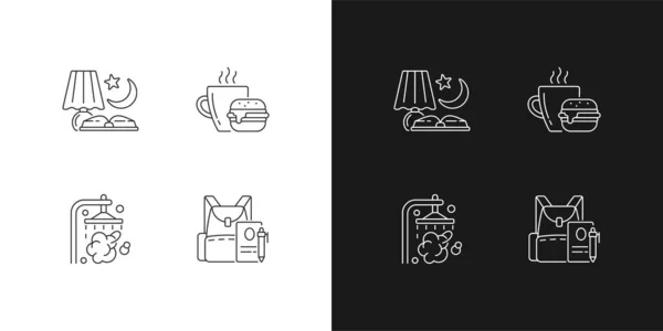 Everyday Schedule Routine Linear Icons Set Dark Light Mode Evening — Stock Vector