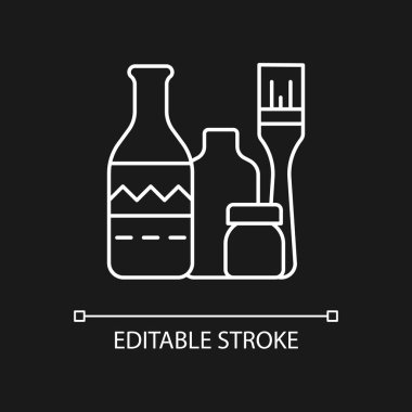 Karanlık tema için beyaz doğrusal simge boyamak. Ev dekoru. Tekrarlanan şarap şişeleri. İnce çizgi özelleştirilebilir illüstrasyon. Gece modu için izole vektör kontur sembolü. Düzenlenebilir vuruş