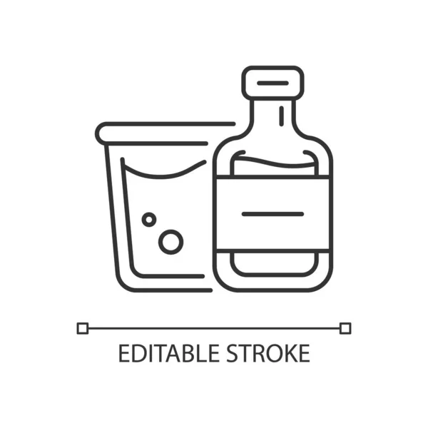 航空機のアルコールの線形アイコン ミニボトルドリンクは無料です 携帯型アメニティ 細い線のカスタマイズ可能なイラスト 輪郭のシンボル ベクトル絶縁外形図面 編集可能なストローク — ストックベクタ