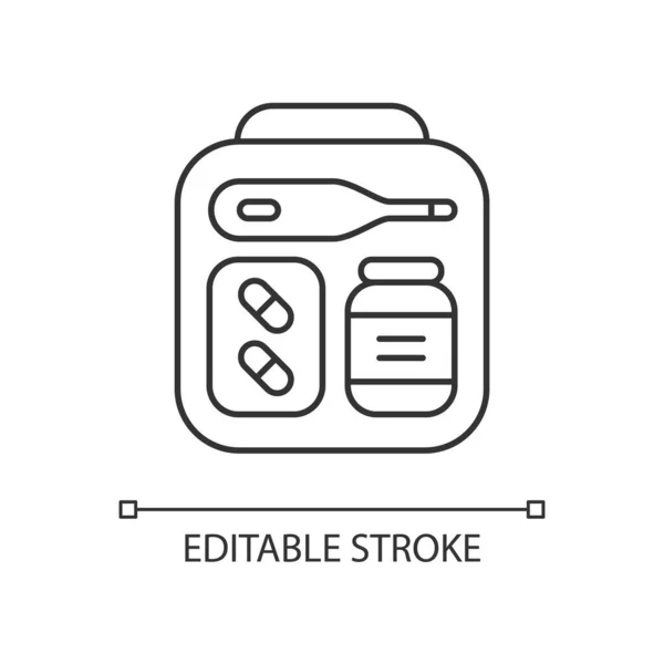 Mini Verbandskasten Lineares Symbol Notfalltasche Mit Medikamenten Für Die Reise — Stockvektor