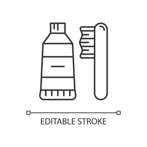Liniowa Ikona Szczoteczki Zębów Mini Szczoteczka Pasta Zębów Przenośne Udogodnienia — Wektor stockowy