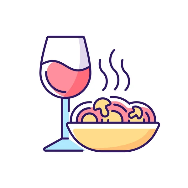 Dinner Rgb Color Icon Spaghetti Wine Glass Romantic Meal Restaurant — Stock Vector