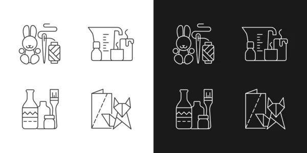 Trendy Artisanat Icônes Linéaires Réglées Pour Mode Sombre Clair Lapin — Image vectorielle