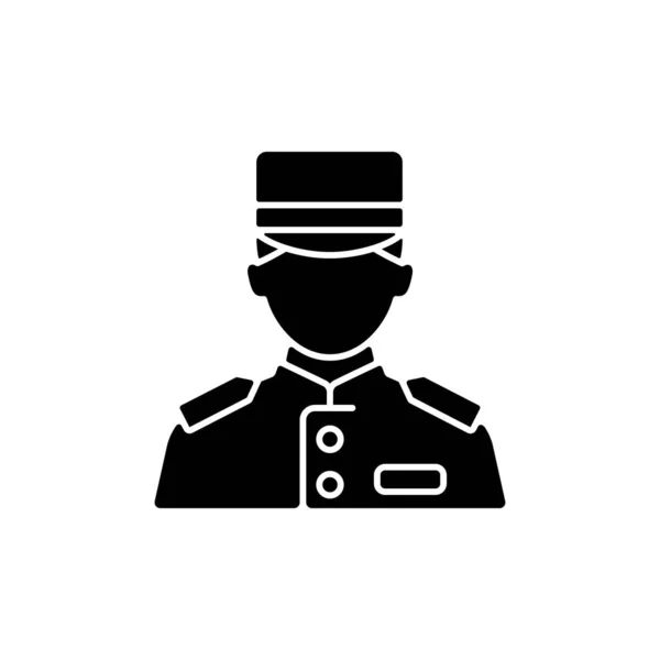 游轮行李员黑色石像图标 帮客人拿行李为旅客提供服务 为客人提供信息 白色空间上的轮廓符号 矢量孤立的说明 — 图库矢量图片