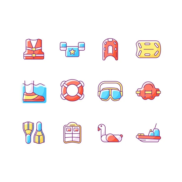 Pool Floats Water Safety Equipment Rgb Color Icons Set Personal — Stock Vector