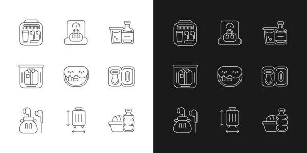 Flygplanspassagerare Reser Saker Linjära Ikoner Inställda För Mörkt Och Ljust — Stock vektor