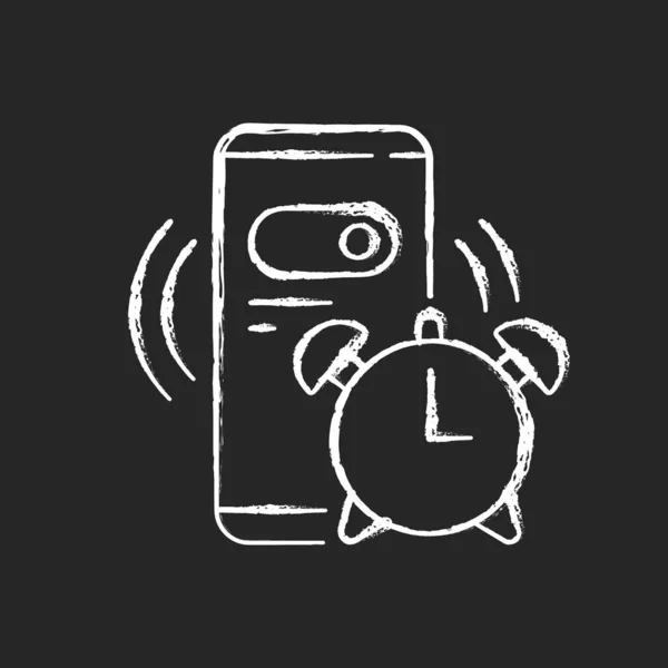 Väckarklocka Kritvit Ikon Mörk Bakgrund Mobiltelefon För Morgonnedräkning Ställa Smartphone — Stock vektor