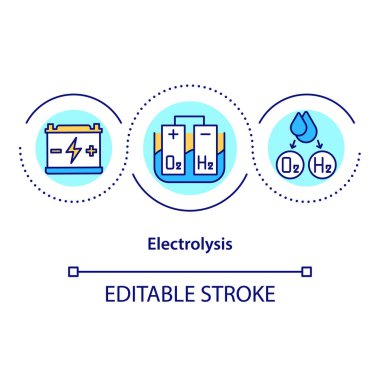 Elektroliz konsepti ikonu. İyonik parçalar çürüyor. Doğal yakıt kaynağı. Devrimci enerji soyut fikri ince çizgi çizimi. Vektör izole edilmiş dış hat renk çizimi. Düzenlenebilir vuruş