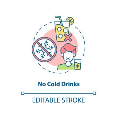 Soğuk içecek konsepti yok. Güneş çarpmasını önleme fikri soyut, ince çizgi çizimi. Buzlu su olmadan iç vücut ısısını düşürmek. Vektör izole edilmiş dış hat renk çizimi. Düzenlenebilir vuruş