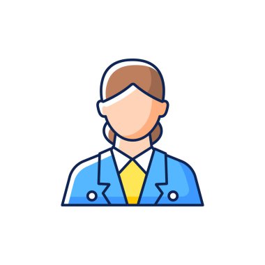 Gemi hostesi RGB renk simgesi. İzole vektör çizimi. Seyahat sırasında yolculara yardım etmek. Tatil sırasında rahat bir yer yaratmak. Ziyaretçilerle basit doldurulmuş çizgi çizimleriyle konuş