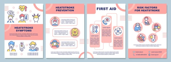 Heatstroke Symptoms Brochure Template First Aid Risk Factors Flyer Booklet — Stock Vector