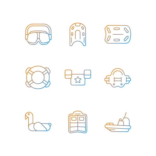 Swimming Lessons Gradient Linear Vector Icons Set Flotation Aid Ring — ストックベクタ