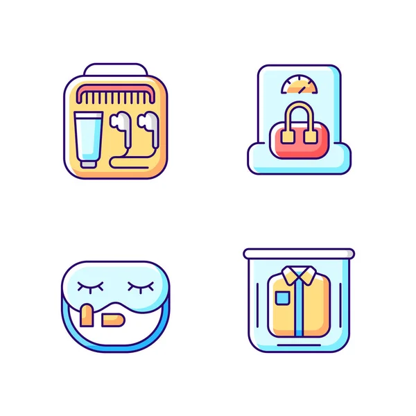 Essential Things Travelling Rgb Color Icons Set Portable Handbang Clothing — ストックベクタ