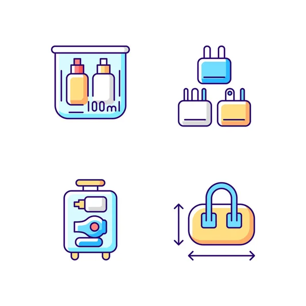 Portable Travel Essentials Rgb Color Icons Set Compact Bag Traveller — ストックベクタ