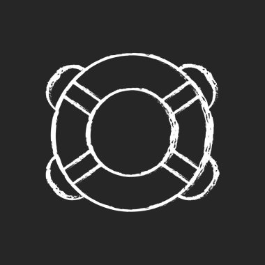 Halka şamandıra beyaz tebeşir simgesi koyu arkaplanda. Can yeleği. Yuvarlak yüzdürme cihazı. Acemi yüzücüye yardım ediyorum. Yüzme ringi. Hayat kurtaran ekipmanlar. Siyah üzerine izole edilmiş vektör çizimi