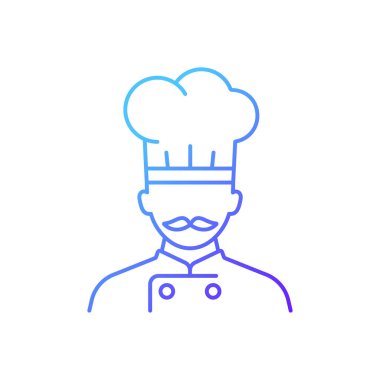 Gemi aşçısı gradyan doğrusal vektör simgesi. Seyahat sırasında yemek yapmak. Müşteriler için yemek servisi. İnce çizgi renkli semboller. Modern tarz pictogram. Vektör izole çizimi