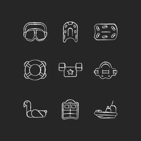 Swimming Lessons Chalk White Icons Set Dark Background Flotation Aid — Wektor stockowy